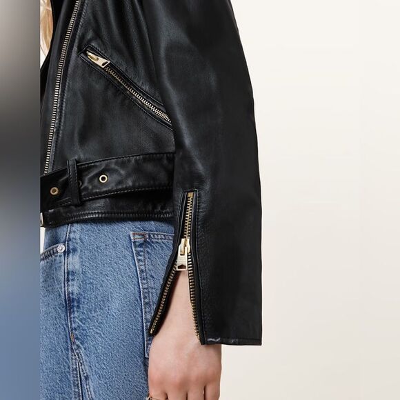 ALL SAINTS BALFERN Leather Biker jacket in Gold - Picture 6 of 17